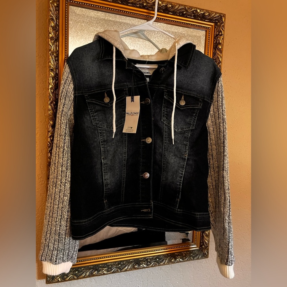 Wallflower Denim Jacket with Knit Sleeves and Hoodie
